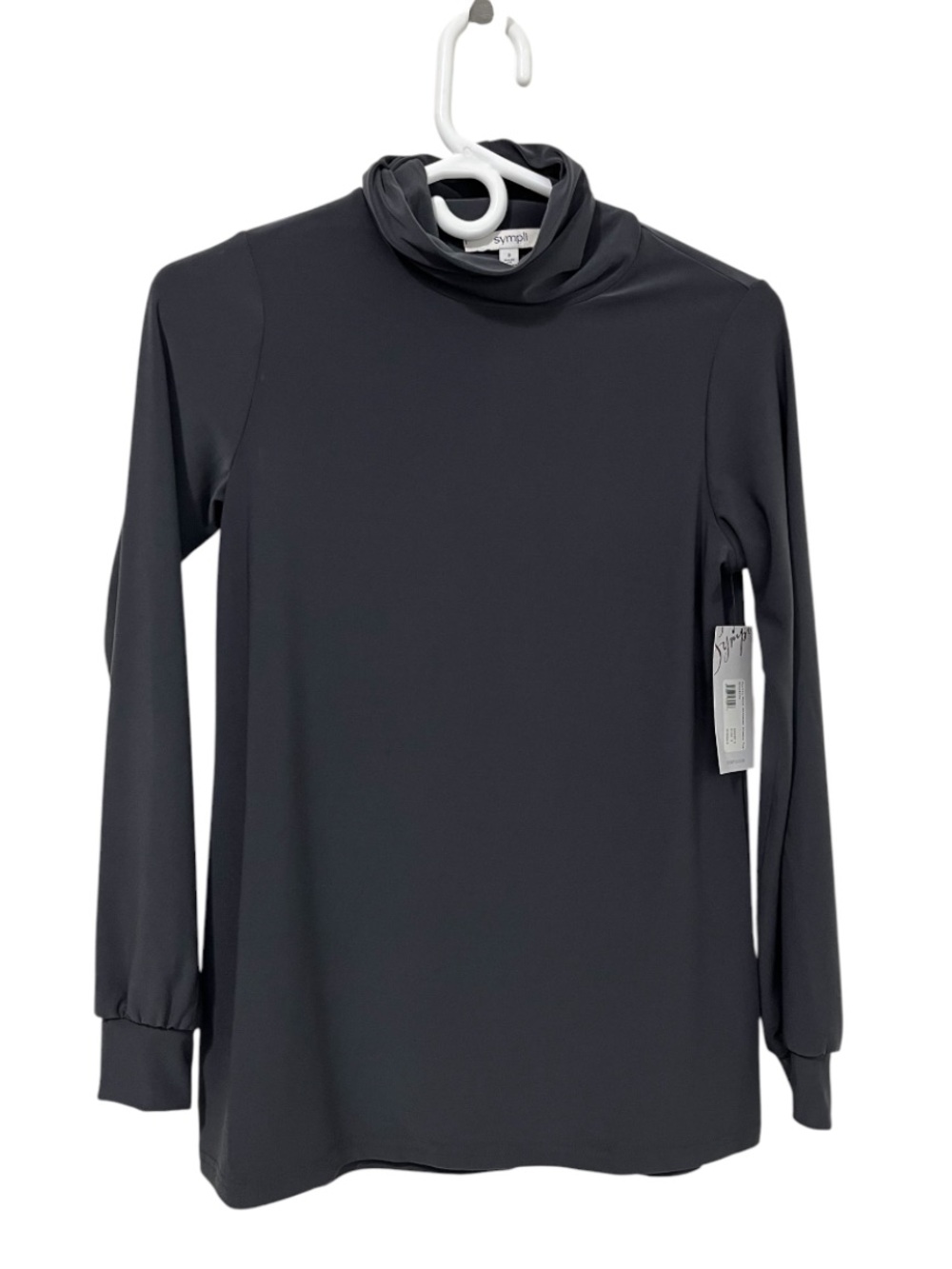 NWT Sympli Gathered Sleeve Turtleneck Top / Graphite Grey